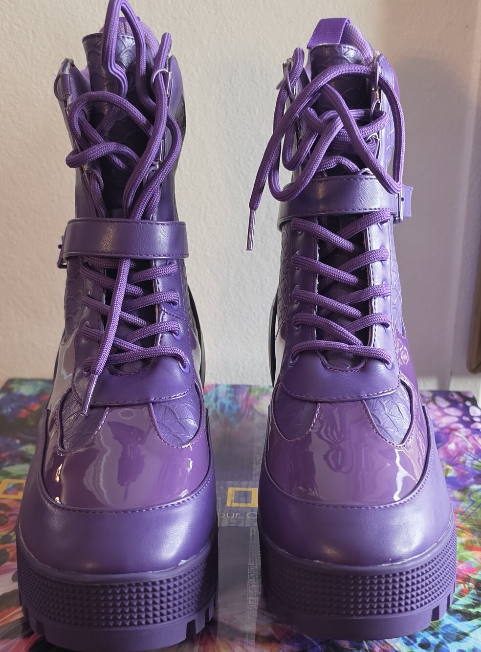 Cape Robbin Glossy Purple Platform Lace-Up Combat Boots - Picture 7 of 7